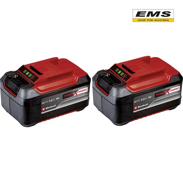 WWW.EMS.BG - МАГАЗИН ЗА МАЙСТОРИ - ЕМС ГРУП ООД РУСЕ - БАТЕРИЯ АКУМУЛАТОРНА 18V - 5,2 Ah 1260w PXC Plus (2бр) EINHELL 4511526