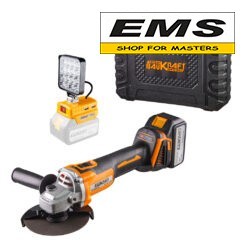 WWW.EMS.BG - МАГАЗИН ЗА МАЙСТОРИ - ЕМС ГРУП ООД РУСЕ ЪГЛОШЛАЙФ Ø125мм 18v АКУМУЛАТОРЕН БЕЗЧЕТКОВ (1x4Ah) 16LED 2USB BK-BAG72 Set BAUKRAFT 020803