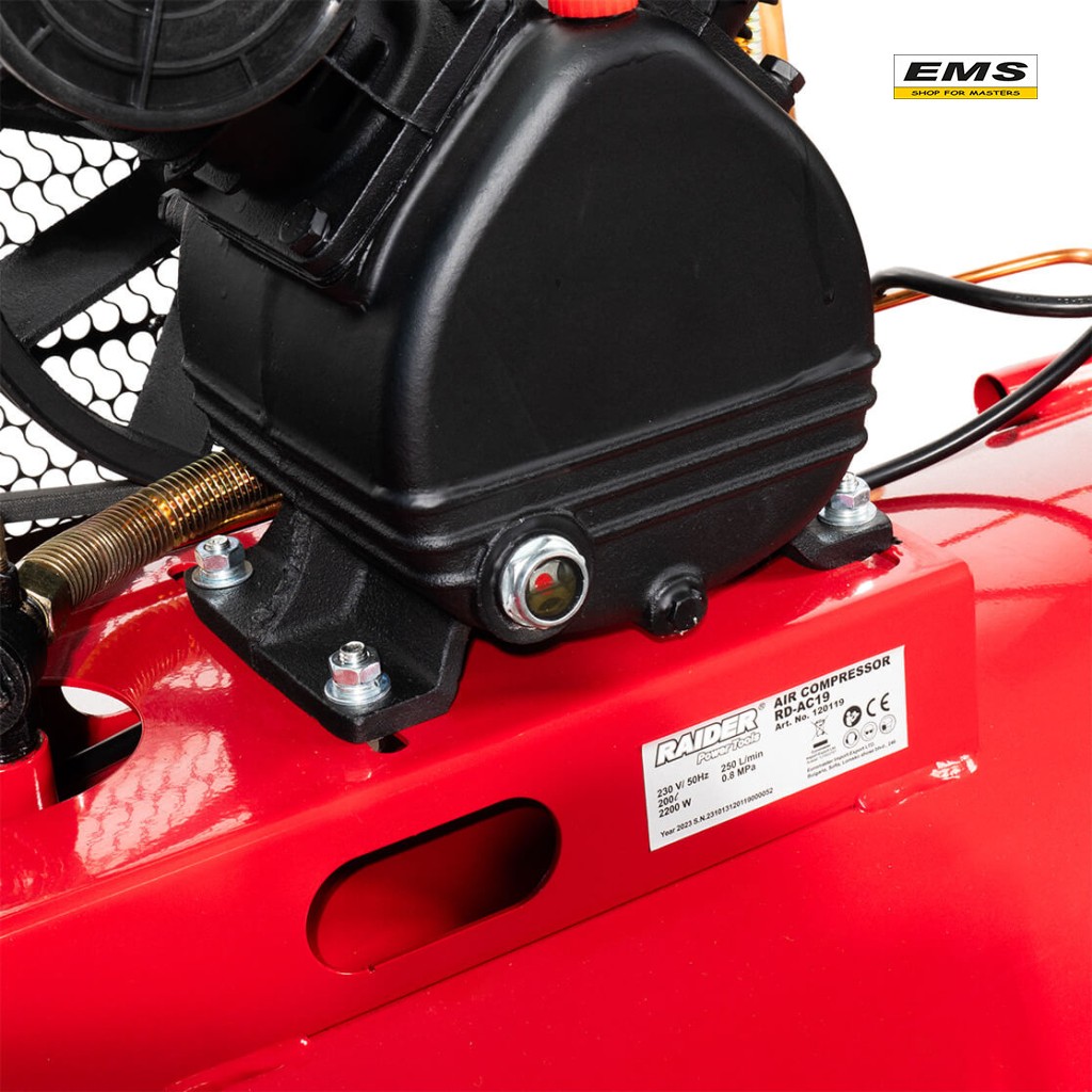 WWW.EMS.BG - ЕМС ГРУП ООД РУСЕ КОМПРЕСОР 200л. 2,2kw 230v 250L/min 8bar 2 ЦИЛИНДЪРА RD-AC19 RAIDER 120119