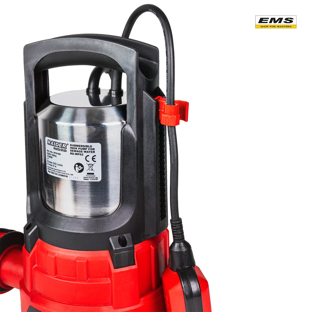 WWW.EMS.BG - ЕМС ГРУП ООД РУСЕ - МАГАЗИН ЗА МАЙСТОРИ - ПОМПА ВОДНА ПОТОПЯЕМА 20м3/h 1100w INOX RD-WP62 RAIDER 070169