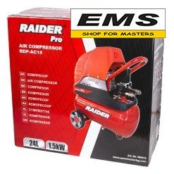 WWW.EMS.BG - ЕМС ГРУП ООД РУСЕ - МАГАЗИН ЗА МАЙСТОРИ - КОМПРЕСОР 24л. 1,5kw 230v 110L/min 8bar RDP-AC15 RAIDER 089415