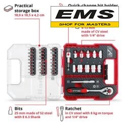 WWW.EMS.BG - ЕМС ГРУП ООД РУСЕ - МАГАЗИН ЗА МАЙСТОРИ - КОМПЛЕКТ НАКРАЙНИЦИ 37бр. И ТРЕСЧОТКА EINHELL 109022