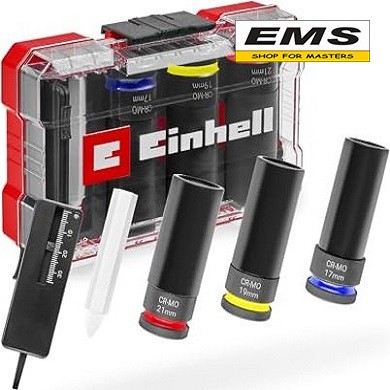 WWW.EMS.BG - МАГАЗИН ЗА МАЙСТОРИ - ЕМС ГРУП ООД РУСЕ - ВЛОЖКИ 1/2 17-19-21мм УДАРНИ УДЪЛЖЕНИ 5 ЧАСТИ КОМПЛЕКТ EINHELL 109273