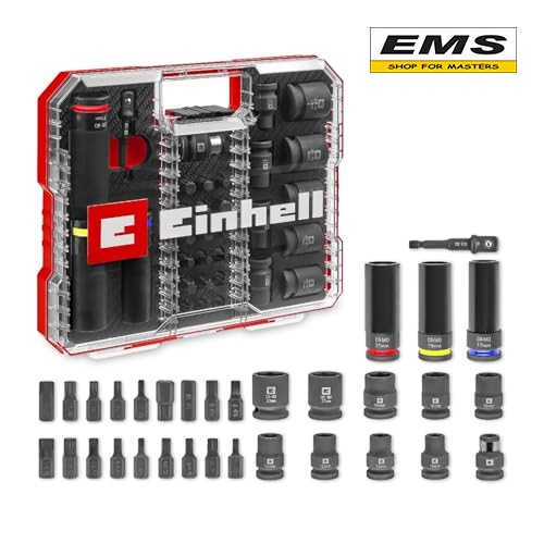 WWW.EMS.BG - МАГАЗИН ЗА МАЙСТОРИ - ЕМС ГРУП ООД РУСЕ - ВЛОЖКИ 1/2 И НАКРАЙНИЦИ УДАРНИ 32 ЧАСТИ КОМПЛЕКТ EINHELL 109288