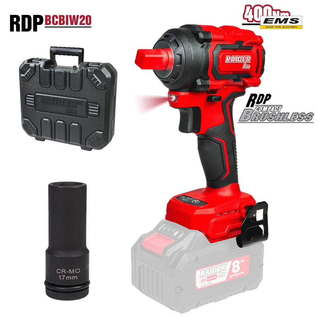WWW.EMS.BG - ЕМС ГРУП ООД РУСЕ - МАГАЗИН ЗА МАЙСТОРИ - R20 ГАЙКОВЕРТ УДАРЕН 1/2'' 20V 400Nm LED RDP-BCBIW20 Solo RAIDER 030196