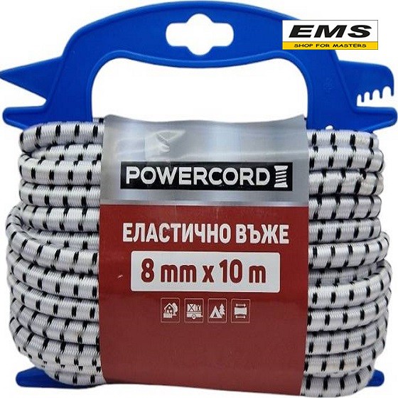 WWW.EMS.BG - МАГАЗИН ЗА МАЙСТОРИ - ЕМС ГРУП ООД РУСЕ - ВЪЖЕ ЛАСТИЧНО 8мм - 10 метра БЯЛО С ПЛАСТМАСОВ ДЪРЖАЧ POWERCORD 75422