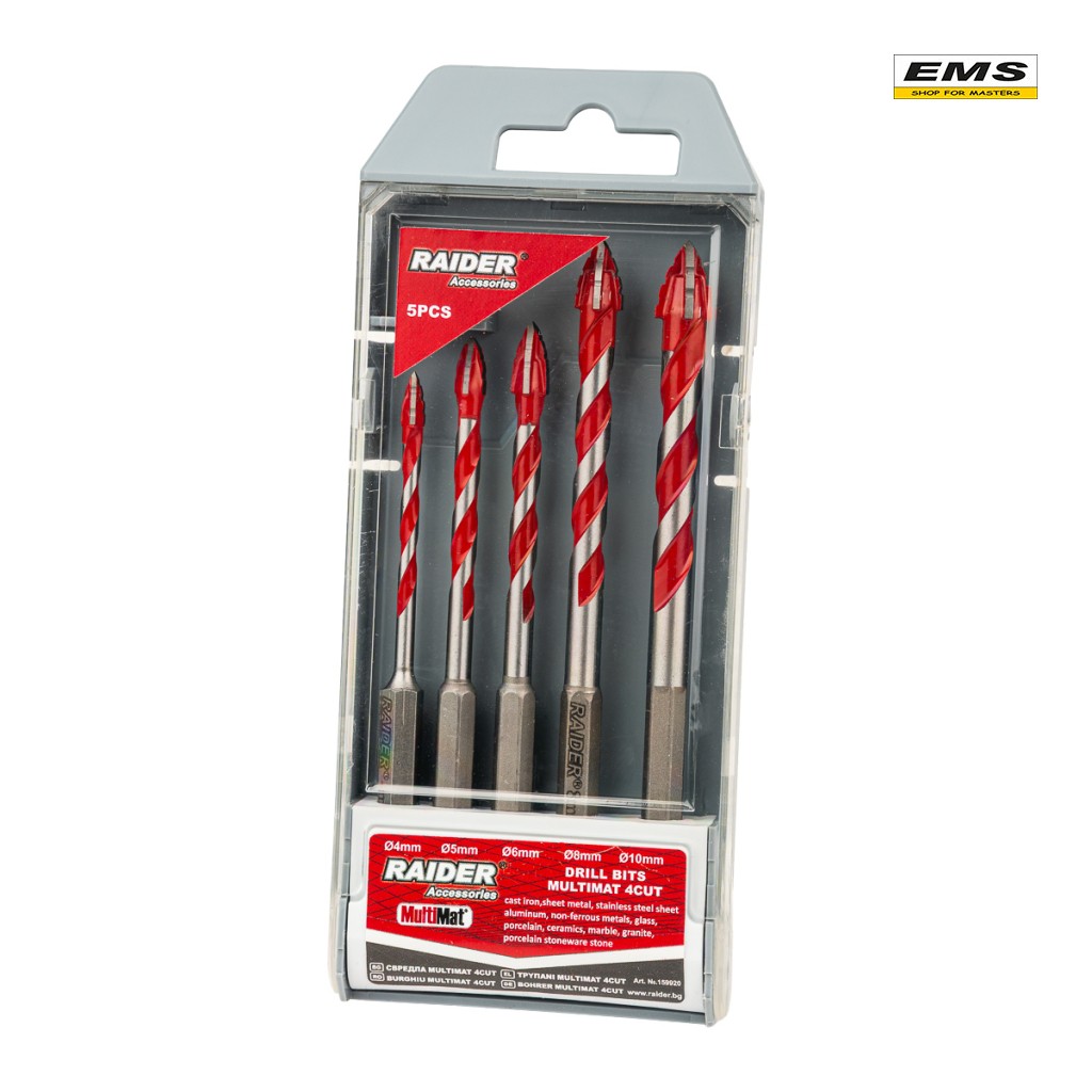 WWW.EMS.BG - МАГАЗИН ЗА МАЙСТОРИ - СВРЕДЛА Ø 4,5,6,8 и 10mm к-т 5бр. MULTIMAT 4Cut 1/4"HEX RAIDER 159920