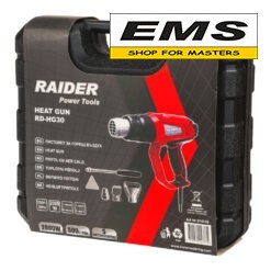 WWW.EMS.BG - МАГАЗИН ЗА МАЙСТОРИ - ПИСТОЛЕТ ЗА ГОРЕЩ ВЪЗДУХ 2000w 2 СТЕПЕНИ 5 АКСЕС. КУФАР RD-HG30 RAIDER 074318