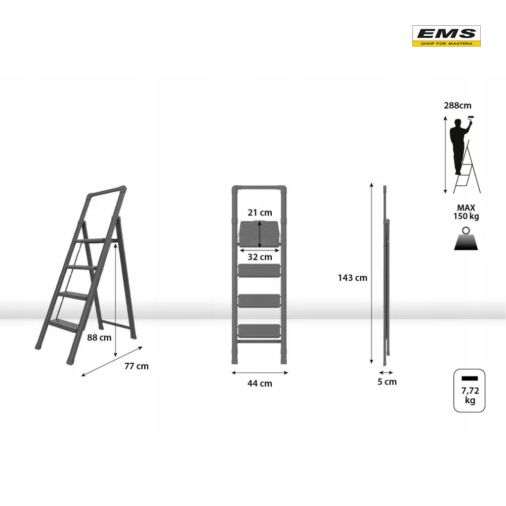 СТЪЛБА SLIM STEP с 4 СТЪПАЛА - DRABEST - DR-ST-SLIM-4-POR-CZ